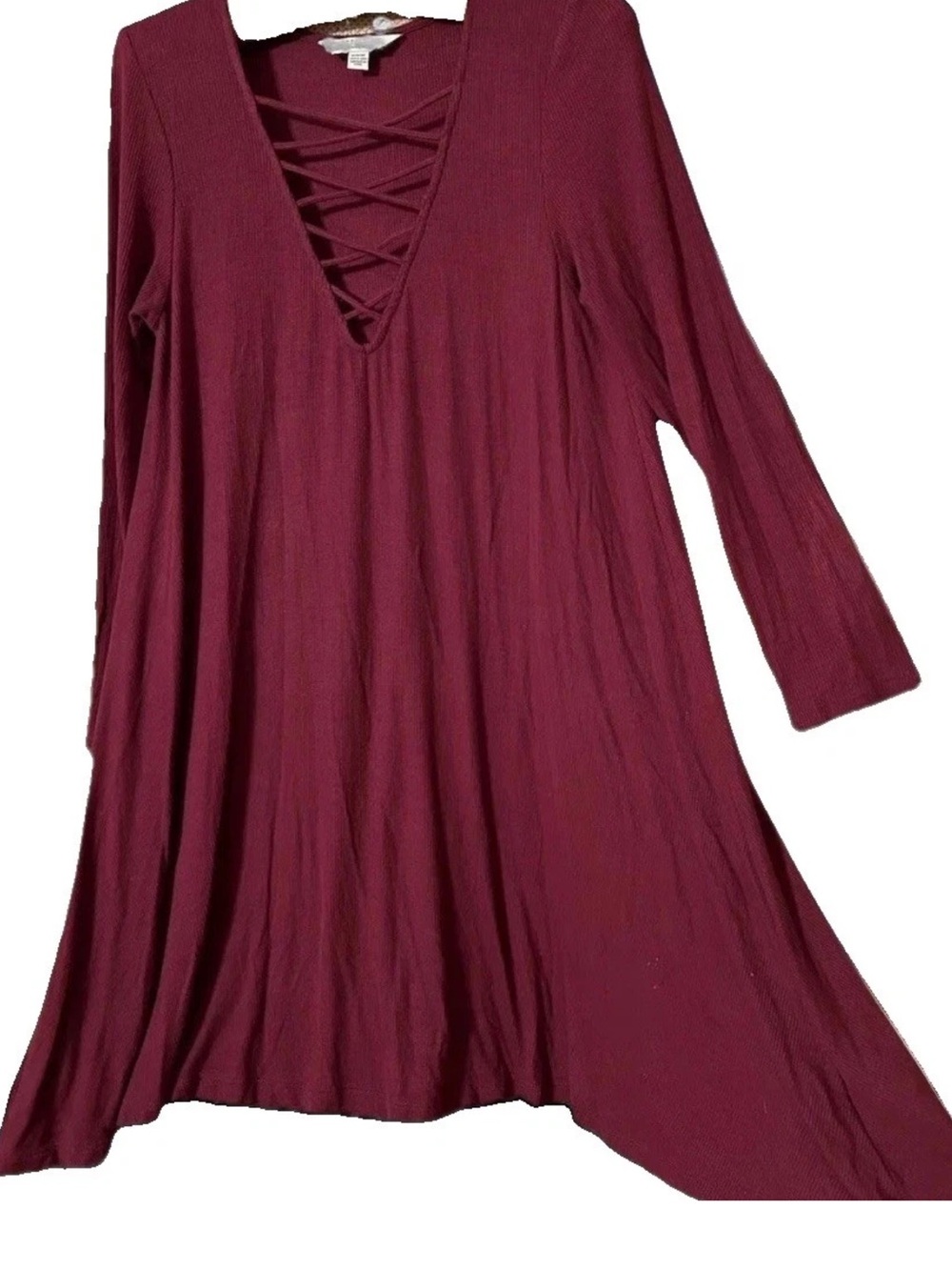 American Eagle Outfitters Dress M Burgundy Strappy Swing Rib Knit Soft & Sexy